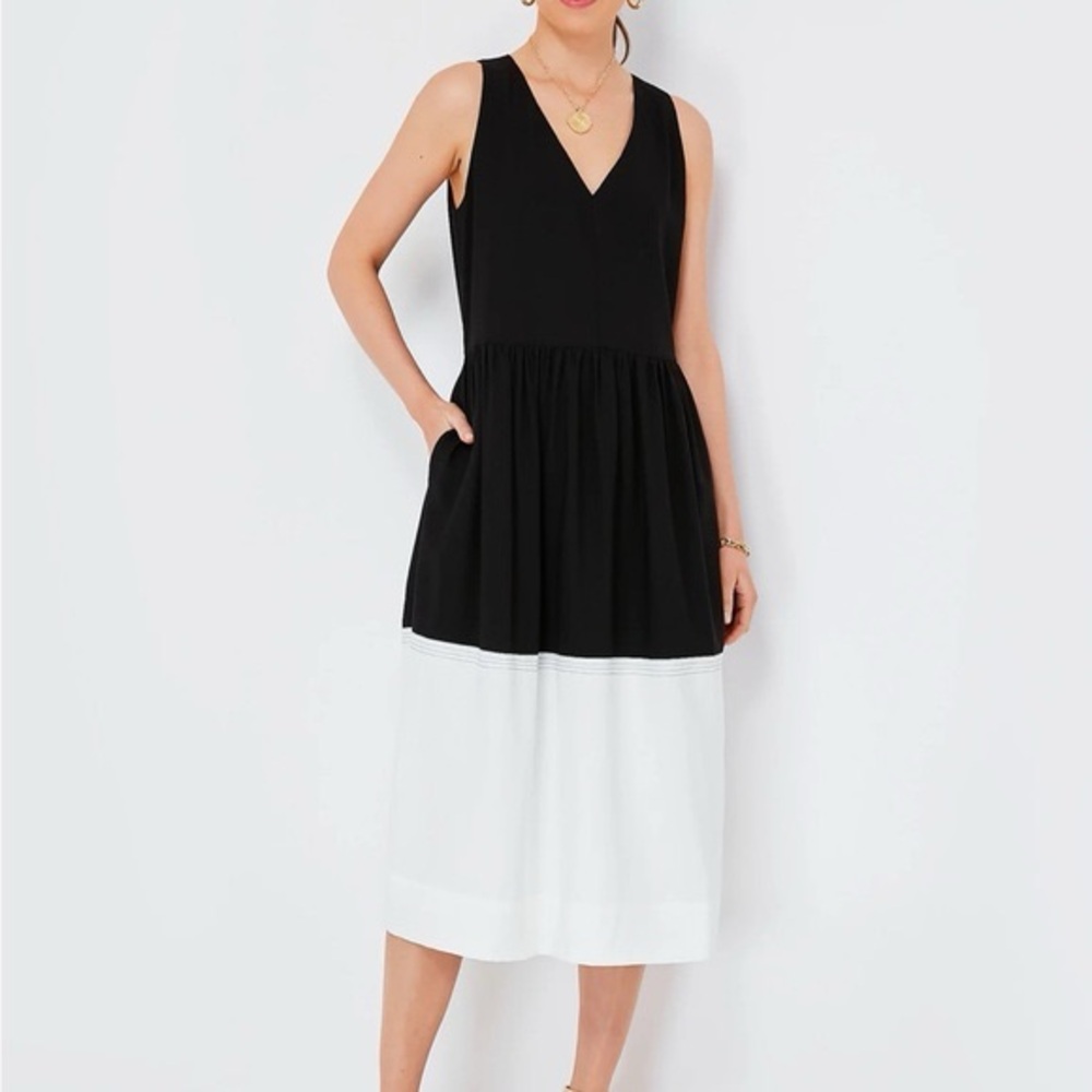 Tuckernuck Black and White V-Neck Sleeveless Midi Dress